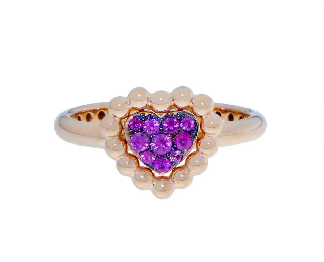 Rose and yellow gold heart rings with pink sapphire or diamonds