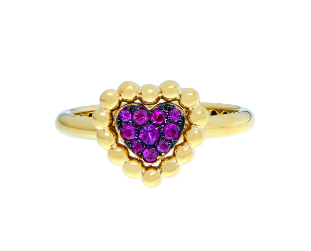 Rose and yellow gold heart rings with pink sapphire or diamonds