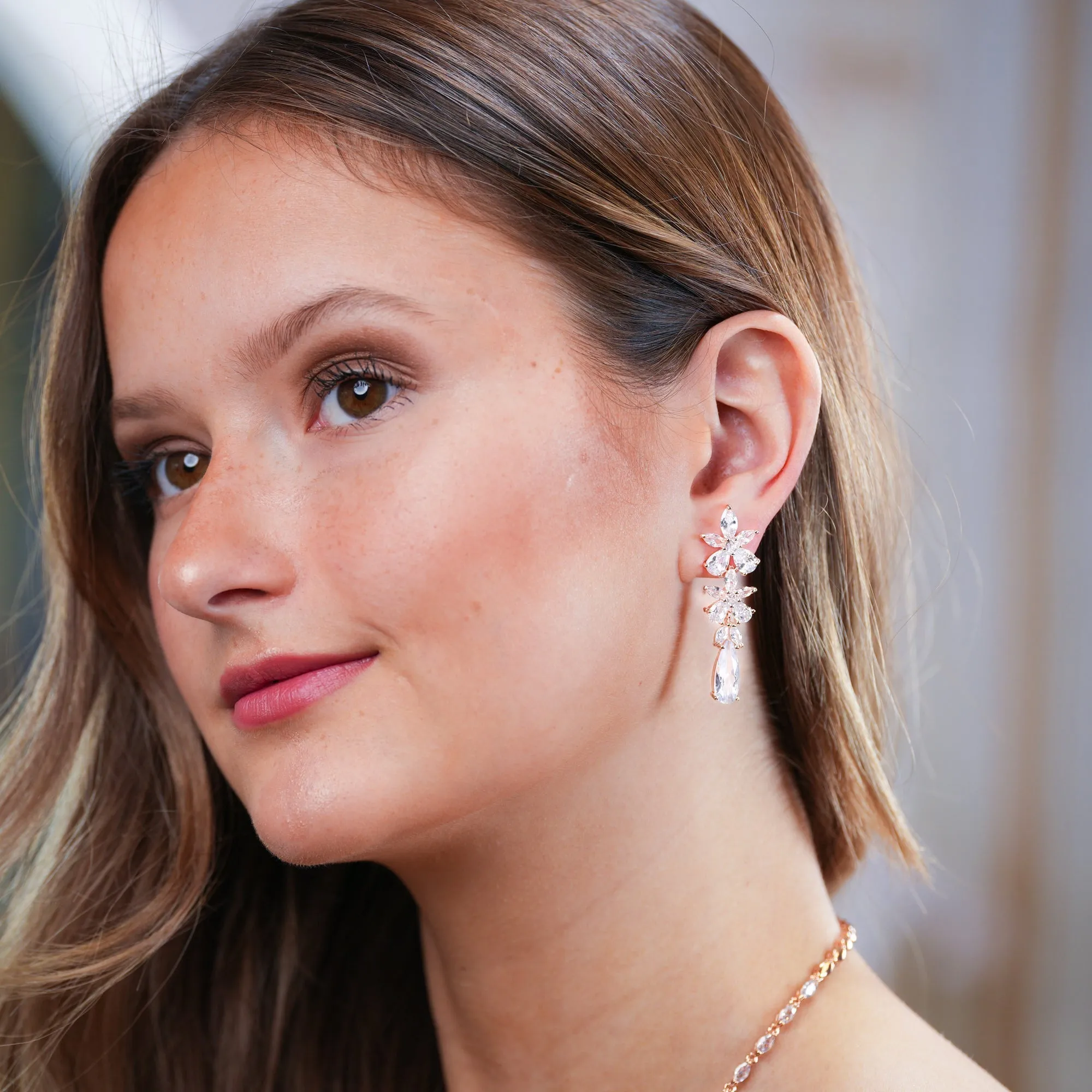 Rose Gold Drop Earrings - Monica