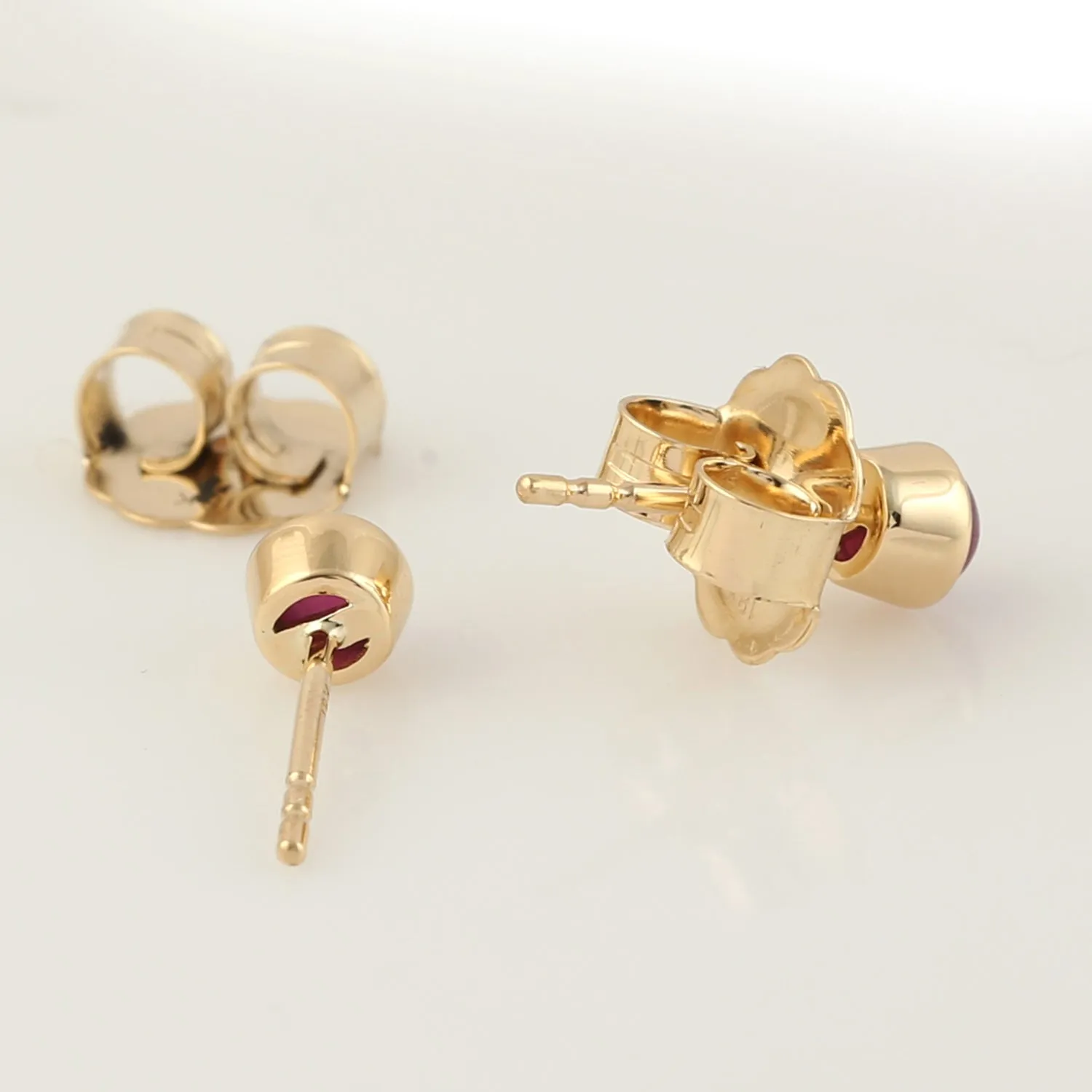 Round Ruby July Birthstone In 18K Yellow Gold Stud Earrings For Her