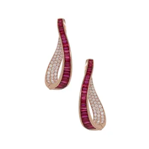 Ruby and Diamond Earrings Twisted Hoop Earrings