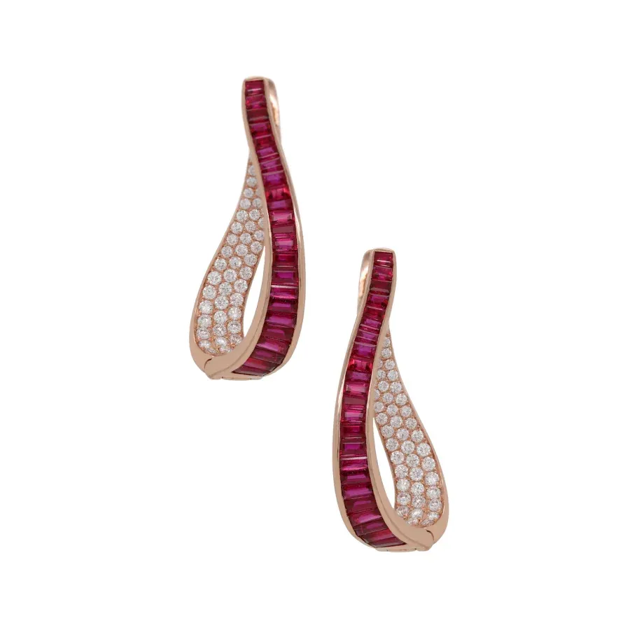 Ruby and Diamond Earrings Twisted Hoop Earrings