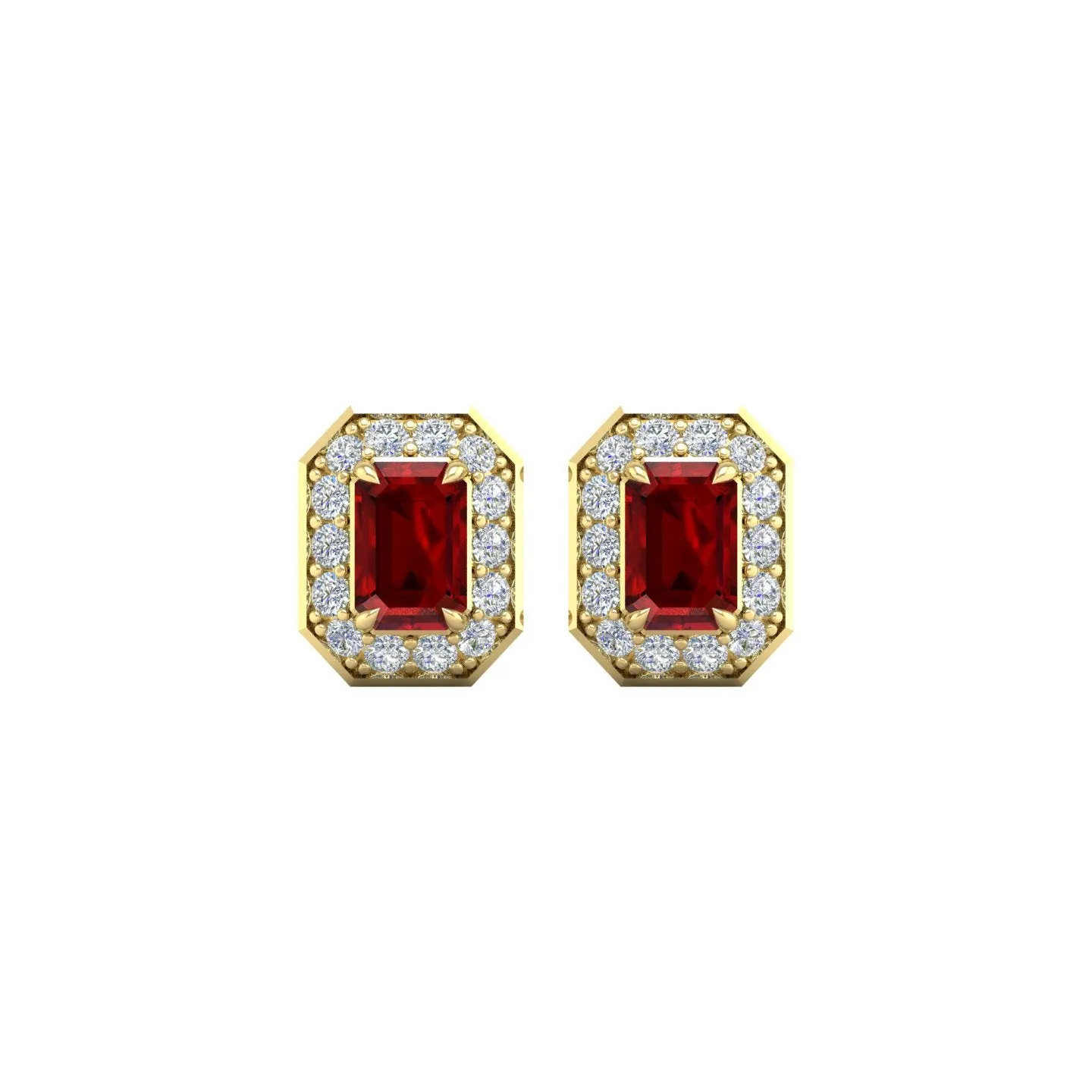 Ruby and Diamond Halo Stud Earrings