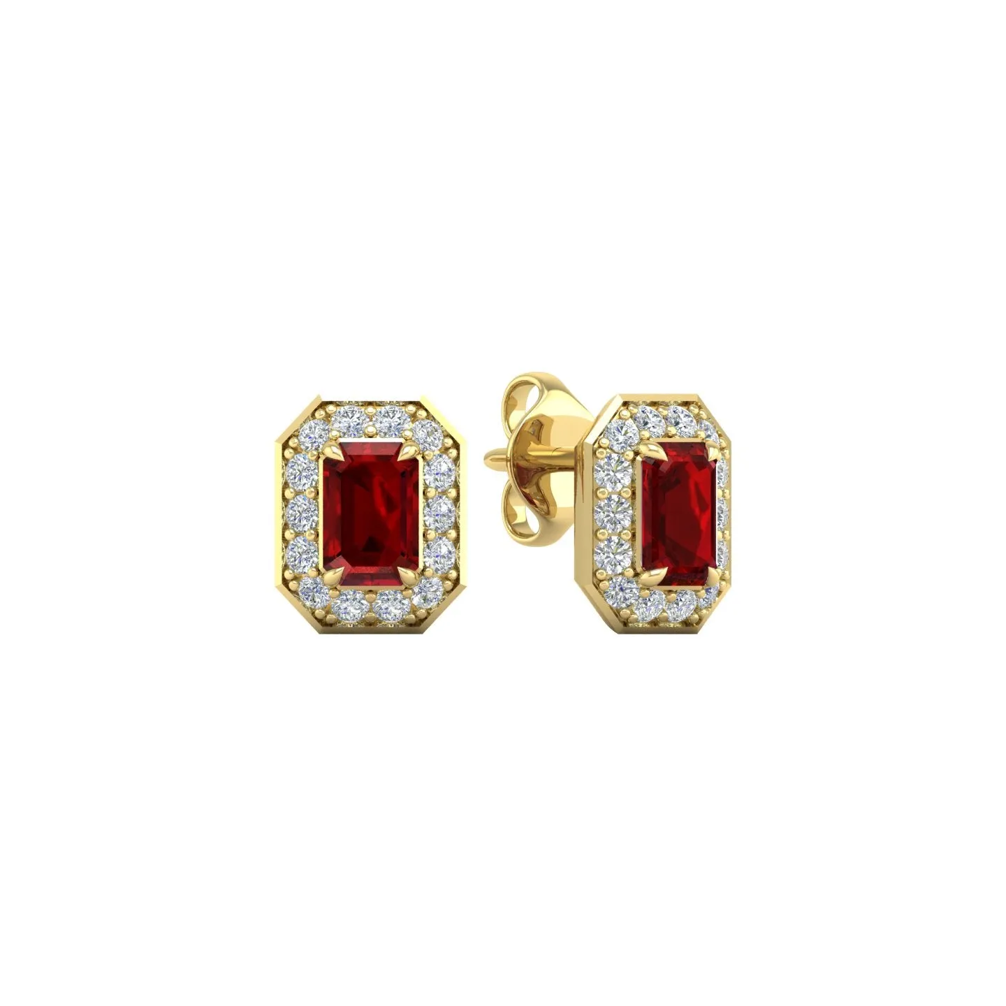 Ruby and Diamond Halo Stud Earrings
