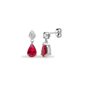 RUBY DROP EARRINGS IN 9K WHITE GOLD