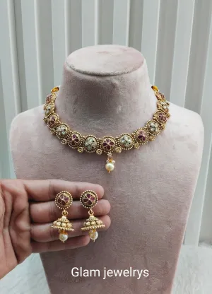 Ruby Gold Polki Necklace Indain Jewellery Rashid Set