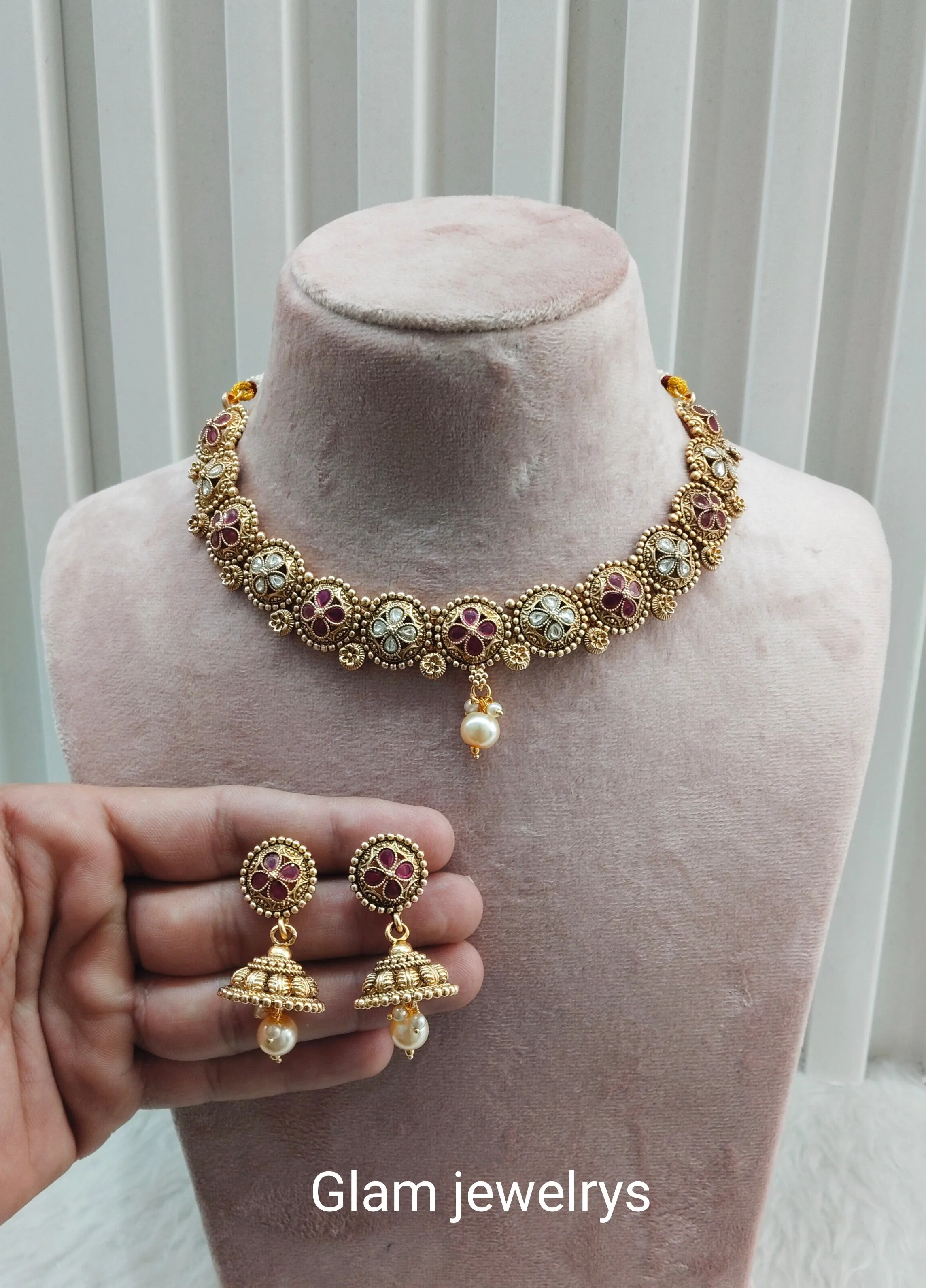 Ruby Gold Polki Necklace Indain Jewellery Rashid Set