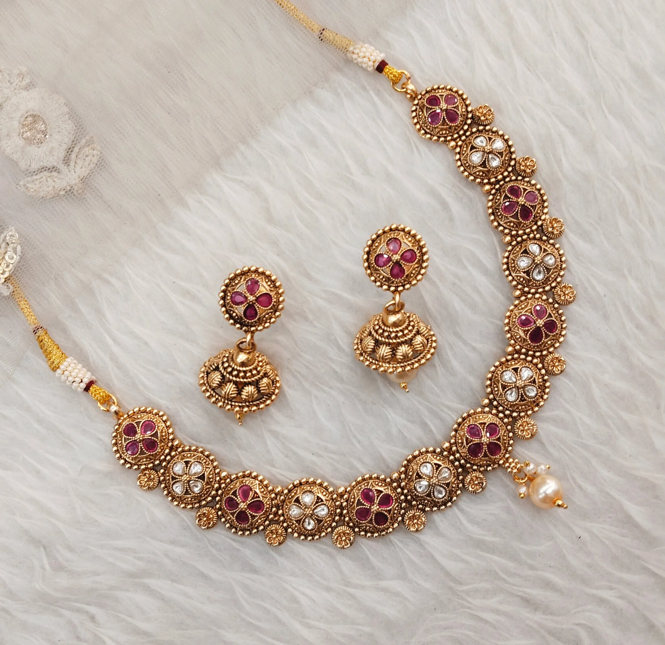 Ruby Gold Polki Necklace Indain Jewellery Rashid Set