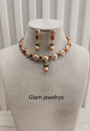 Ruby Gold Polki Necklace Indian Jewellery Rana Set