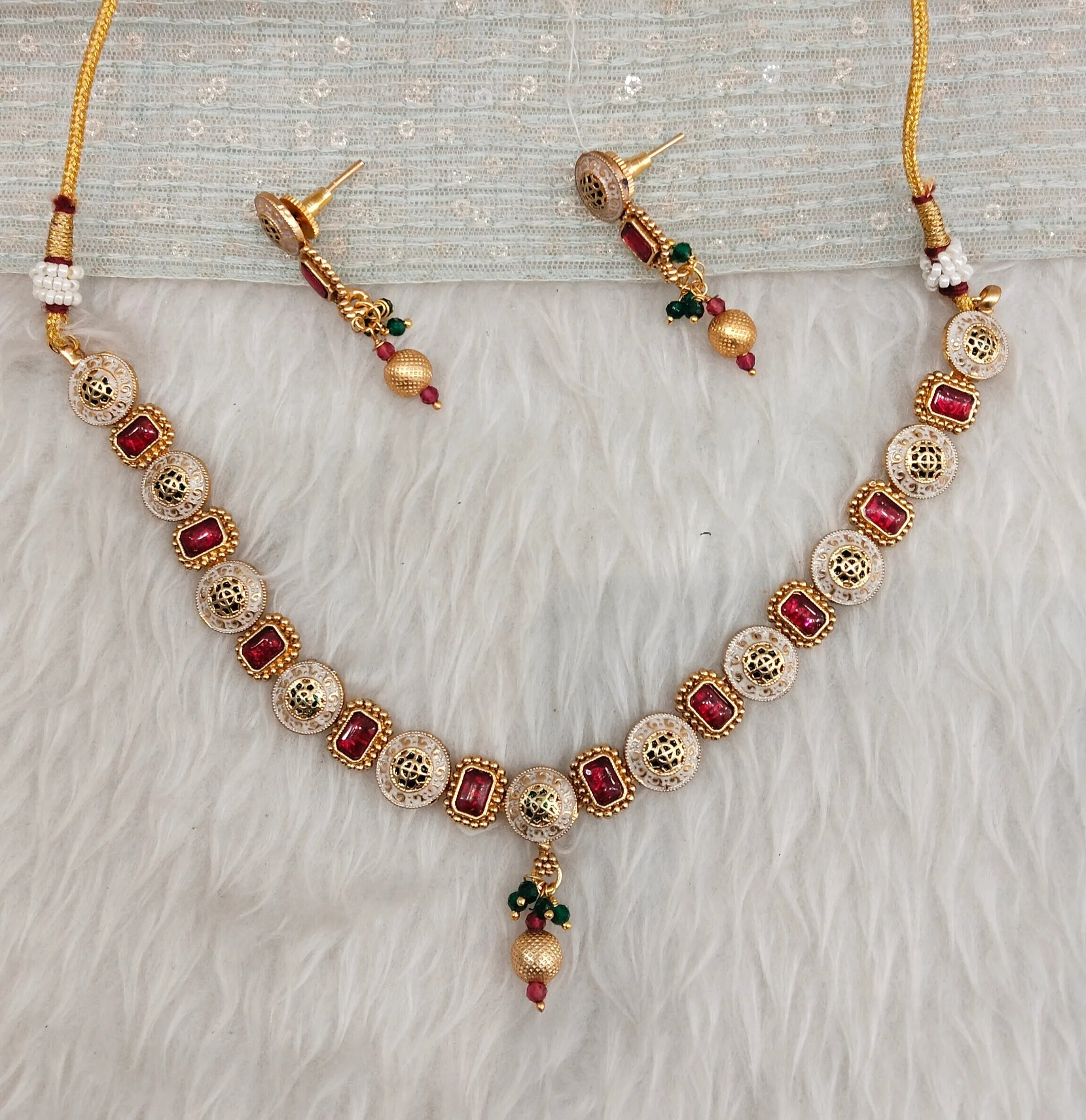 Ruby Gold Polki Necklace Indian Jewellery Rana Set