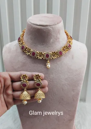 Ruby Gold Polki Necklace Indian Jewellery Santer Set