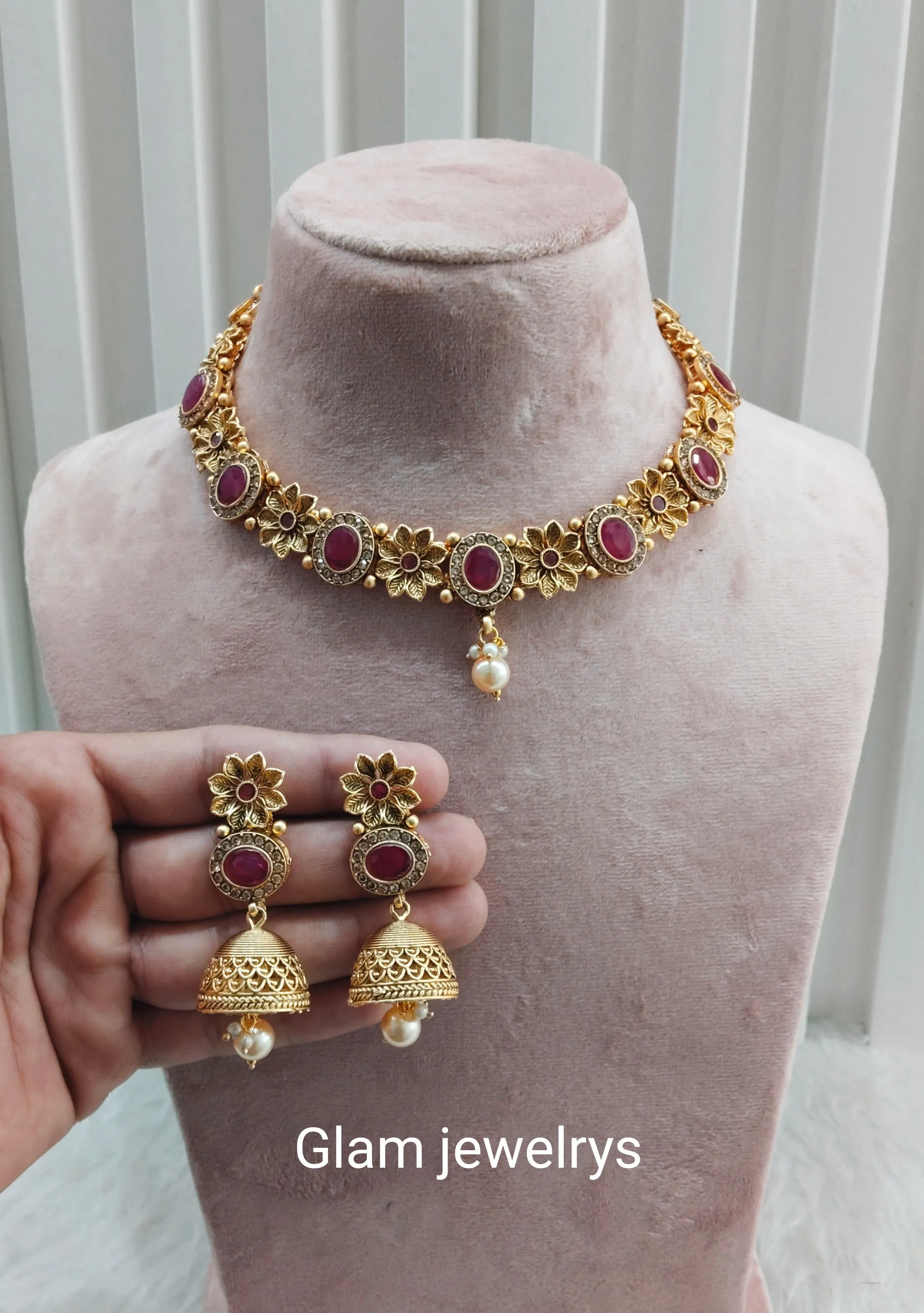 Ruby Gold Polki Necklace Indian Jewellery Santer Set