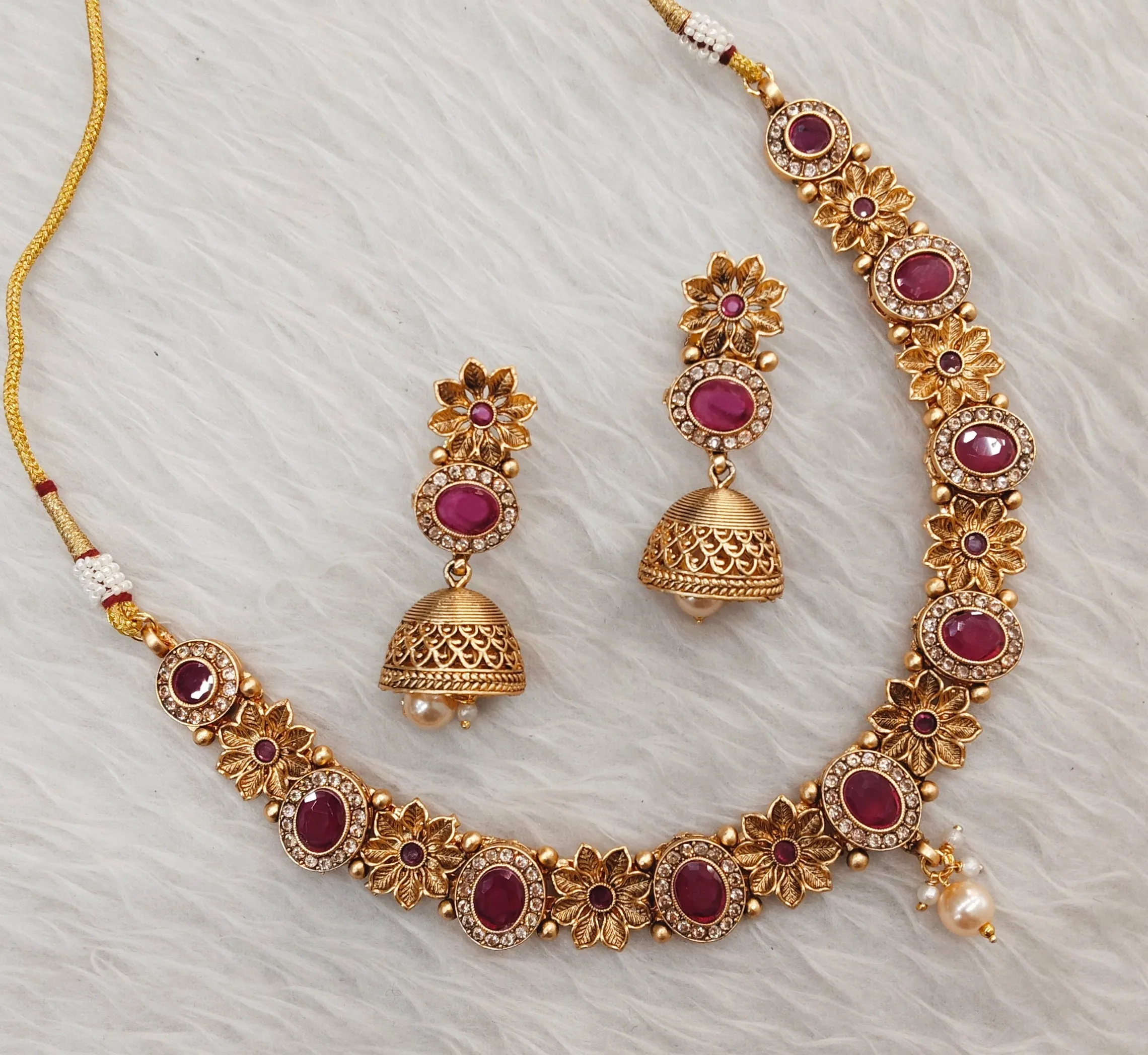 Ruby Gold Polki Necklace Indian Jewellery Santer Set