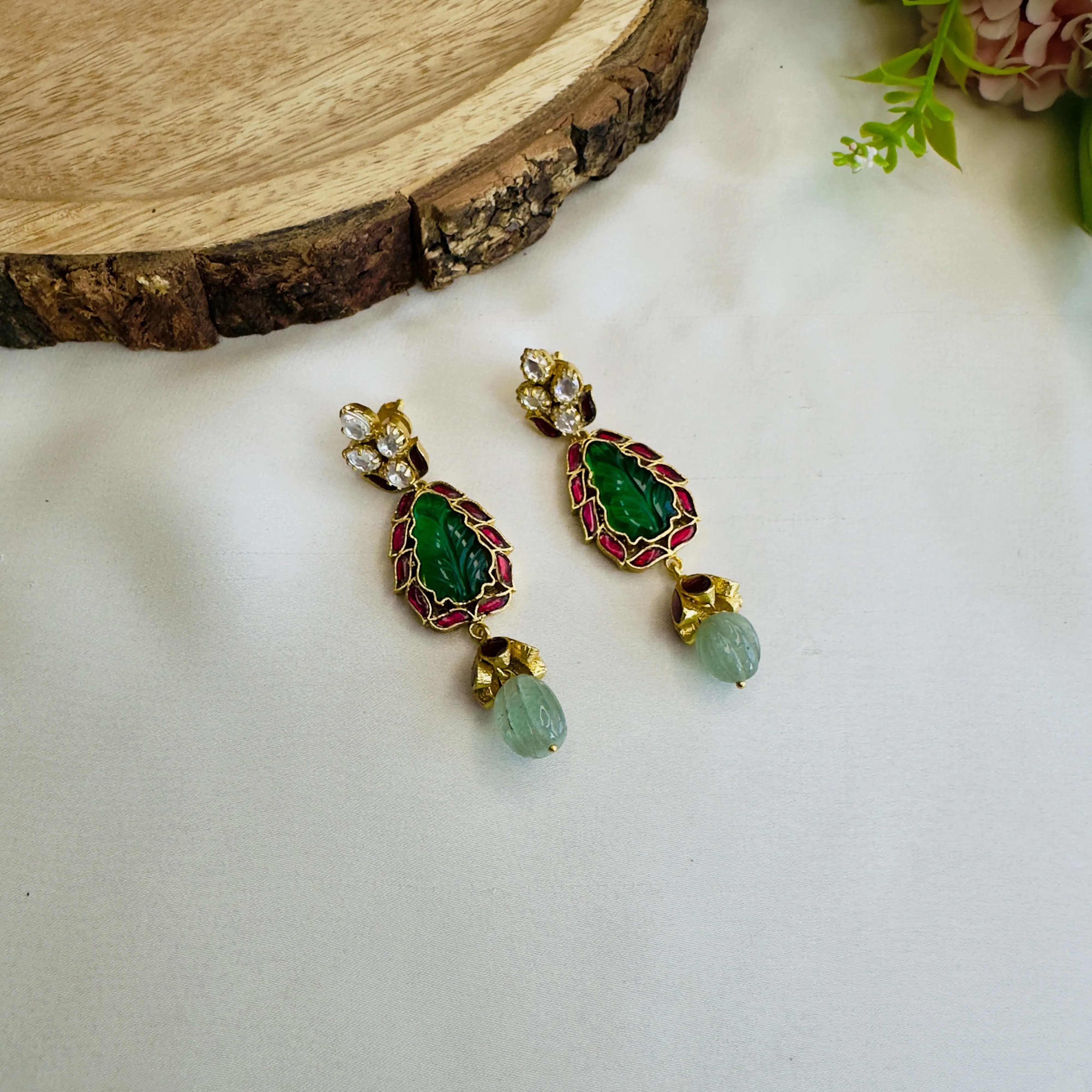 Ruby Green Jadau Kundan Earrings