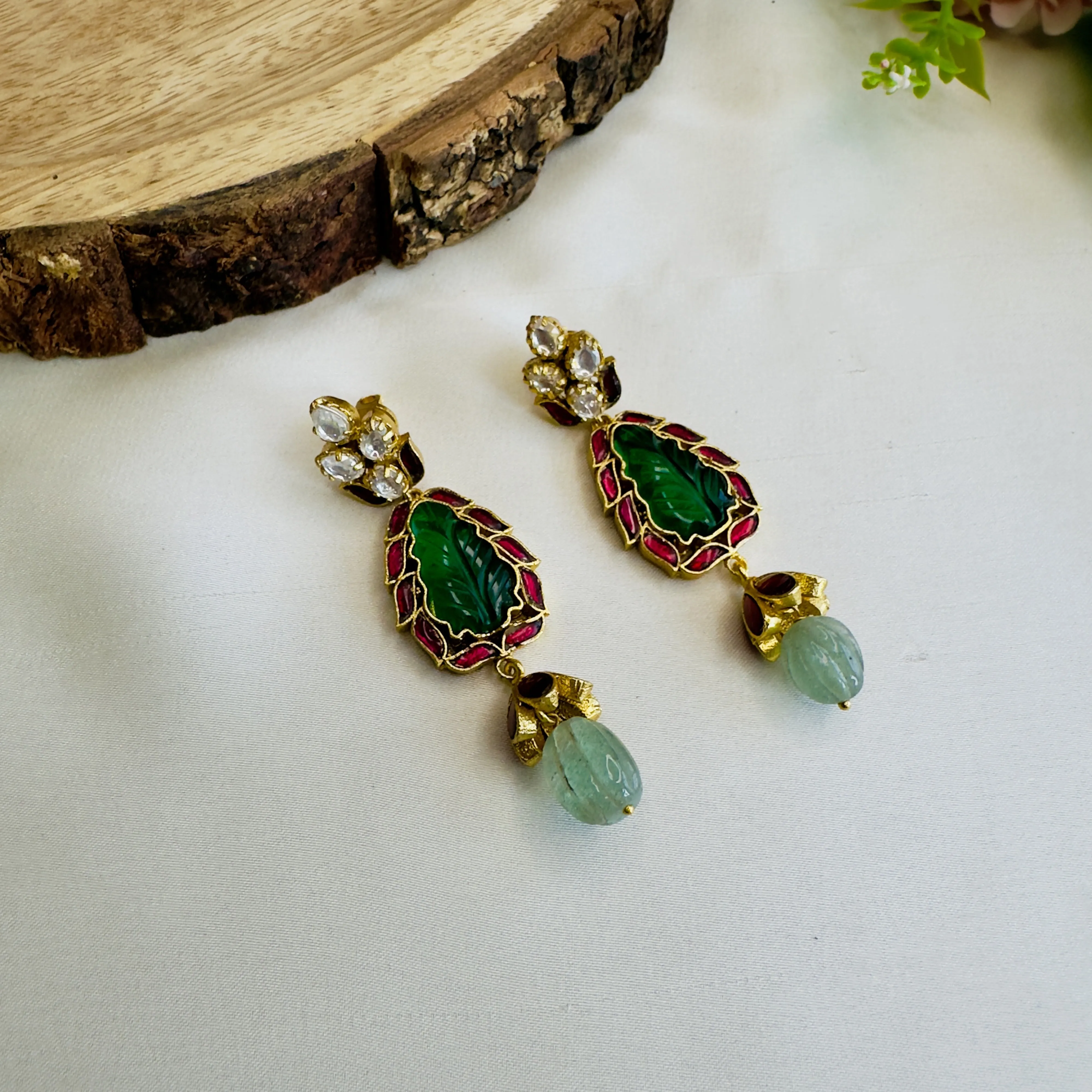 Ruby Green Jadau Kundan Earrings