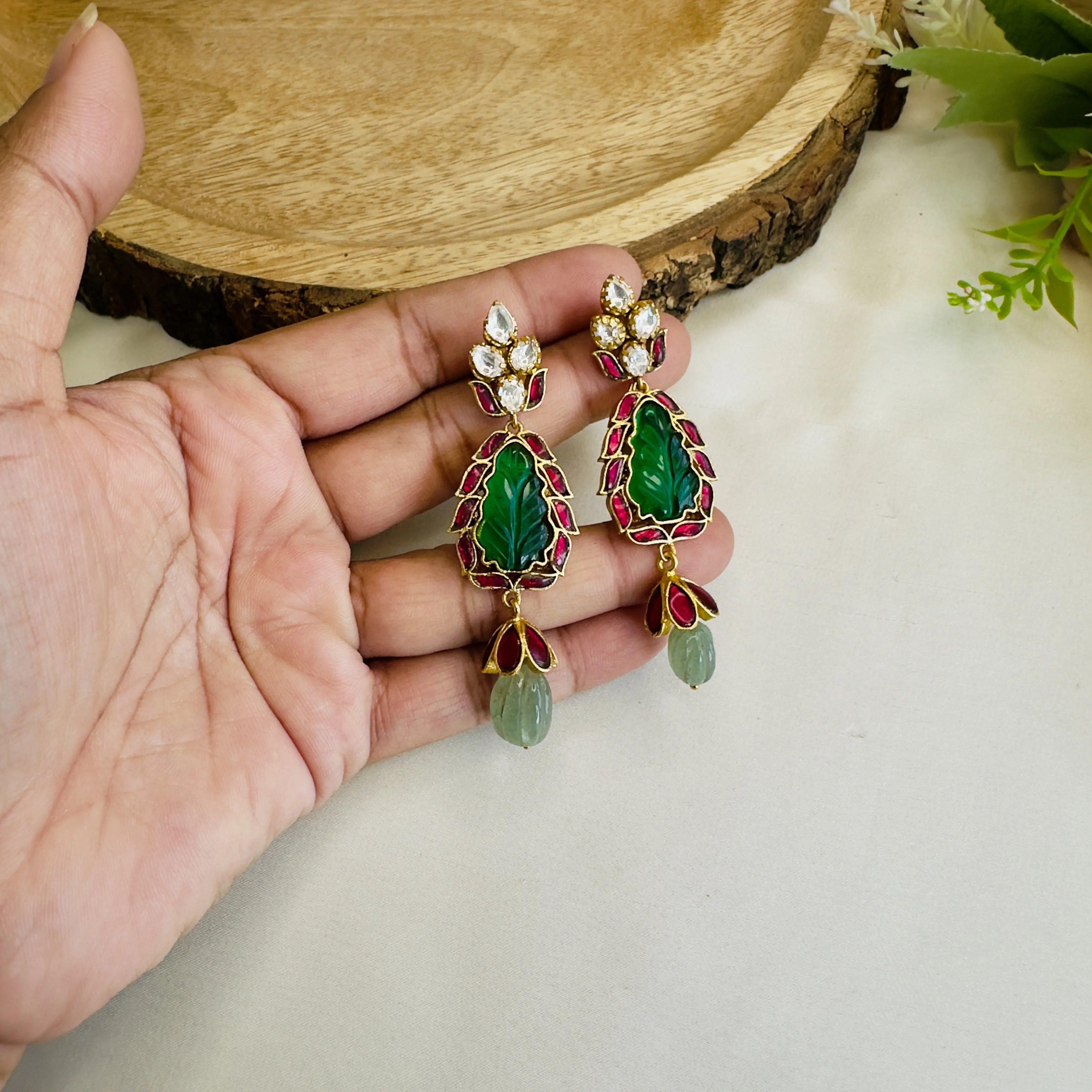 Ruby Green Jadau Kundan Earrings