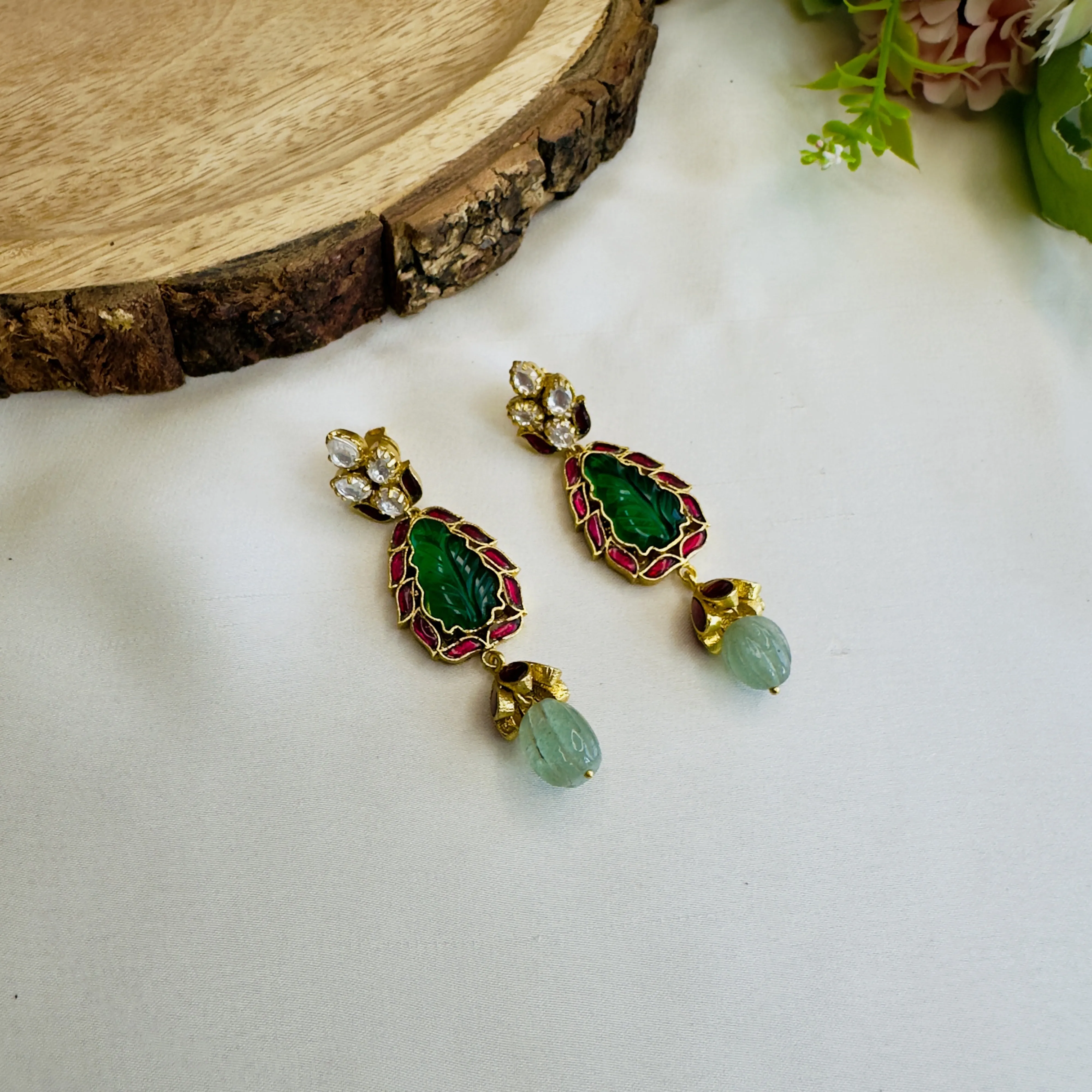 Ruby Green Jadau Kundan Earrings
