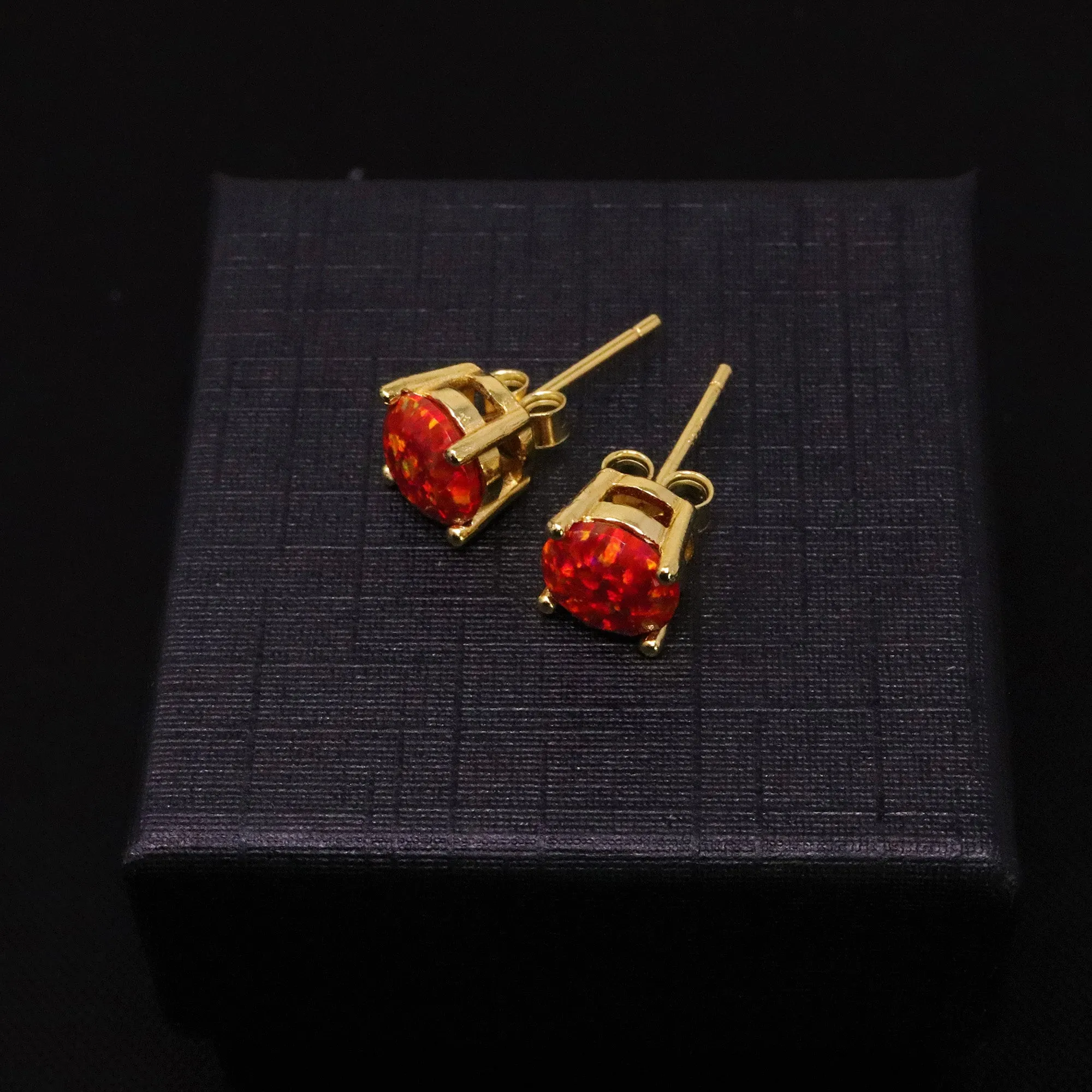 Ruby Red Opal Stud Earrings