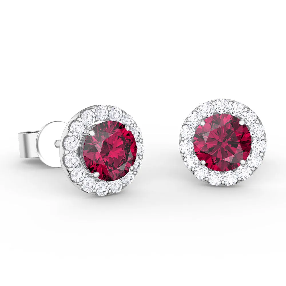 Ruby Stud Earrings with Diamond Halo