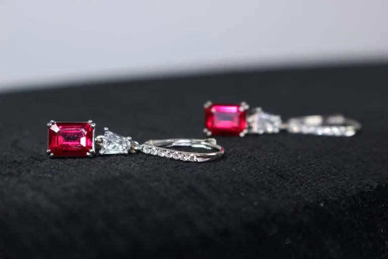 RUBY Trillion Diamond 14 Karat White Gold Drop Earrings