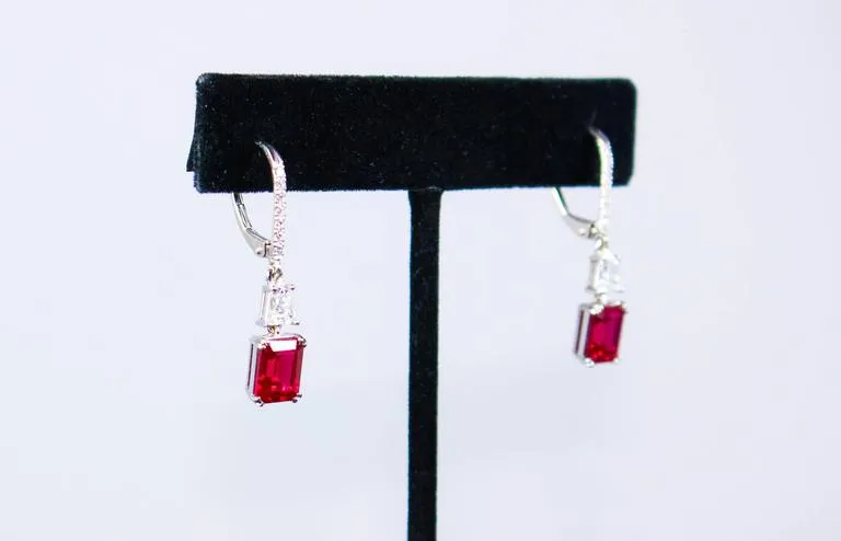 RUBY Trillion Diamond 14 Karat White Gold Drop Earrings