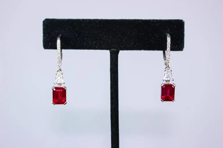 RUBY Trillion Diamond 14 Karat White Gold Drop Earrings