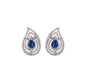 Sabel Collection Blue Sapphire and Diamond Pear Swirl Earrings