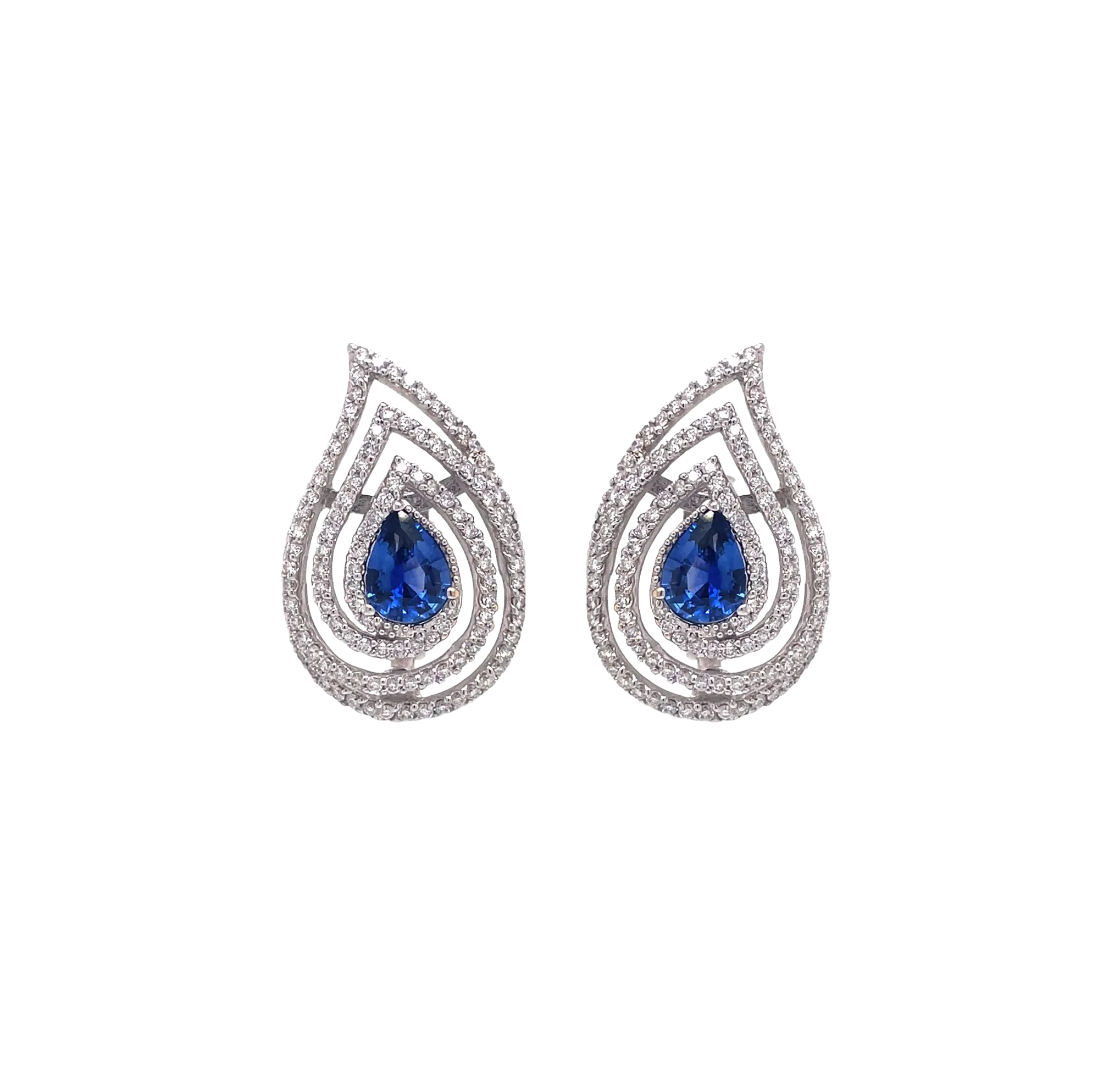 Sabel Collection Blue Sapphire and Diamond Pear Swirl Earrings