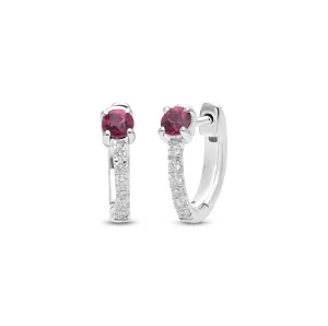 Sabel Collection White Gold Diamond and Ruby Huggie Hoop Earrings