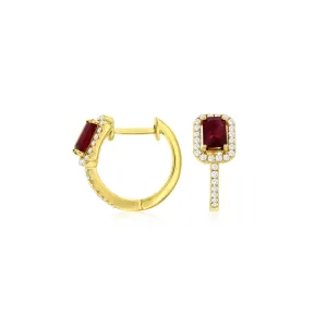 Sabel Collection Yellow Gold Ruby and Diamond Huggie Hoop Earrings