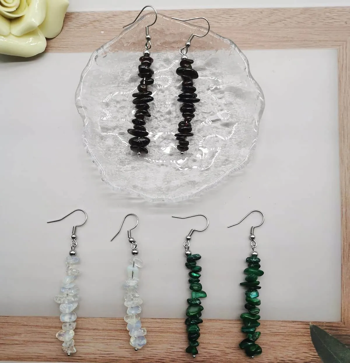 SAMOCO 10 Pairs Natural Stone Beaded Dangle Earrings for Women Colorful Crystal Drop Hook Earrings Chakra Gemstone Chip Earrings Set Meditation Yoga Jewelry