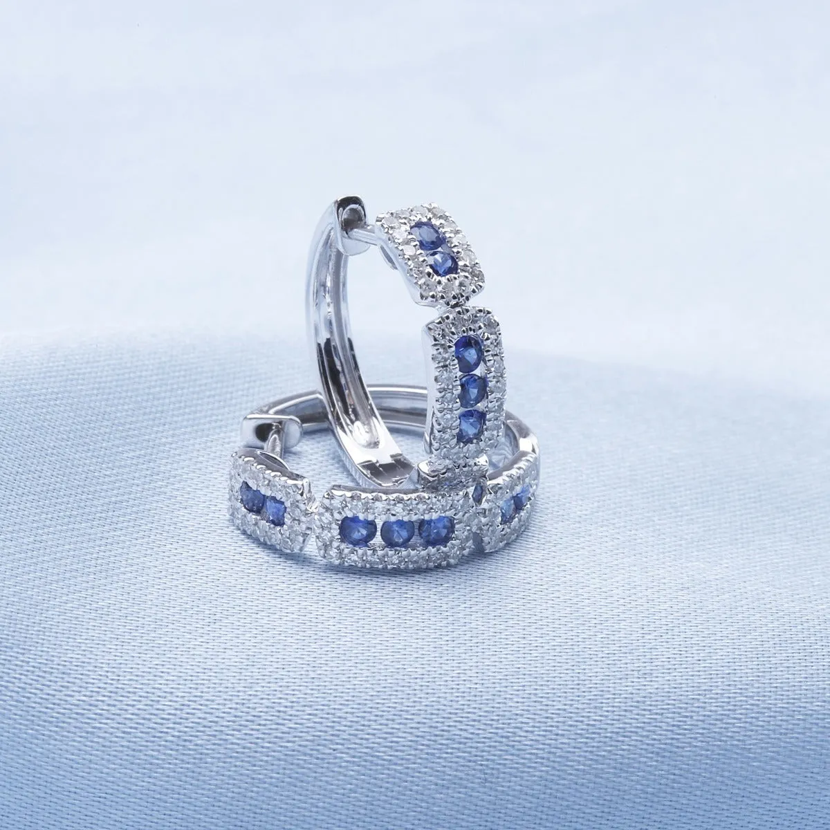 Sapphire & Diamond 14K White Gold Huggie Earrings