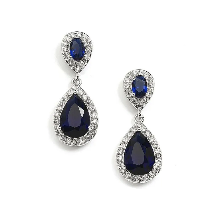 Sapphire Cubic Zirconia Teardrop Earrings