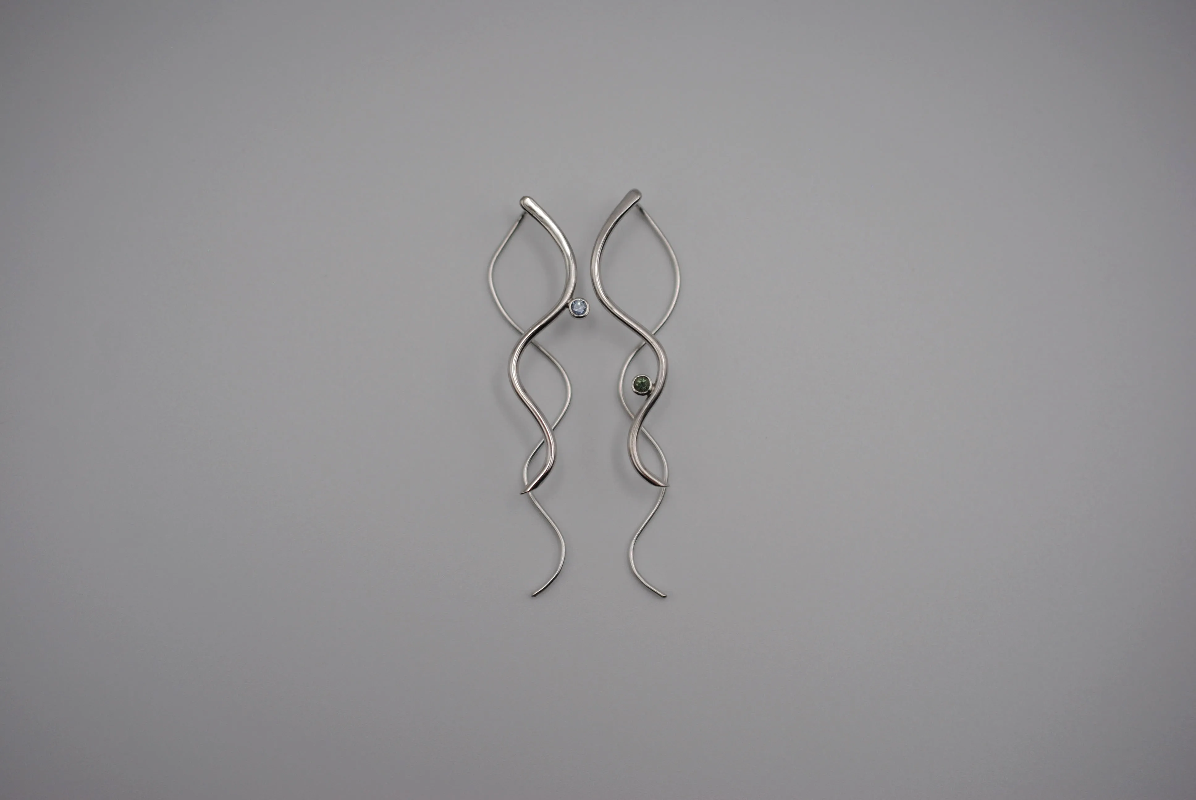 Sapphire Earrings: Infinity, Round Cut, Rhodium Finished