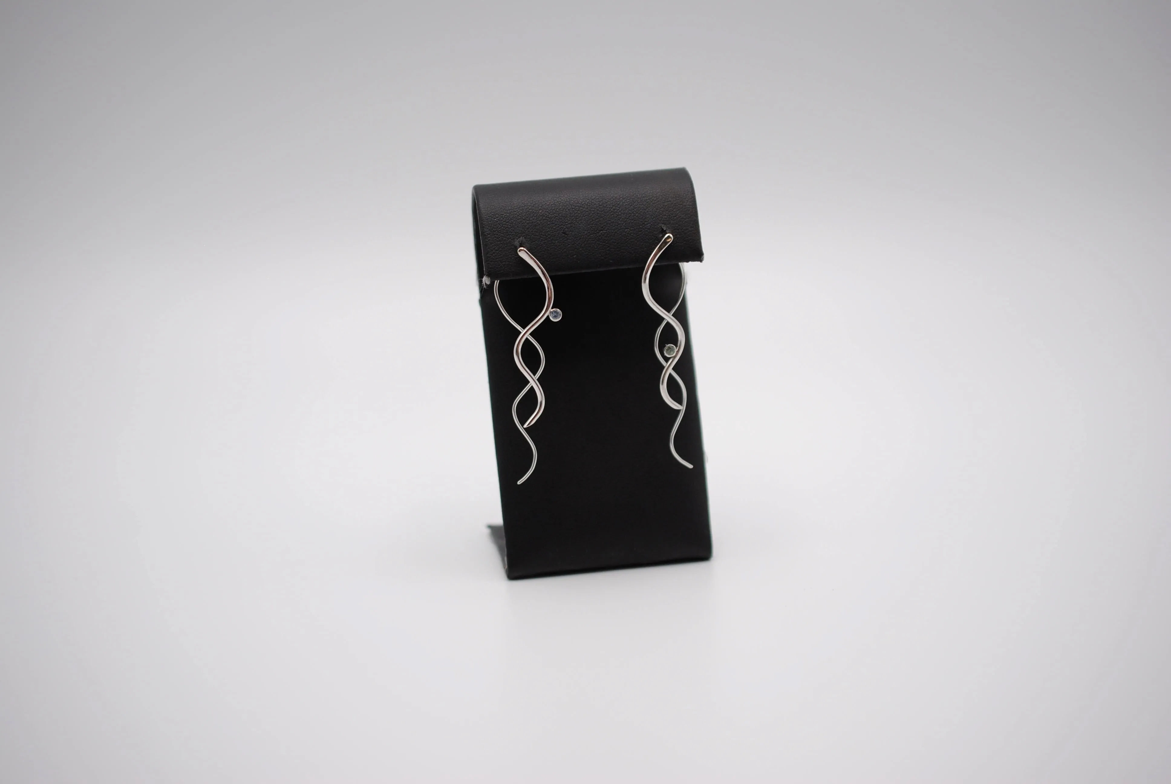 Sapphire Earrings: Infinity, Round Cut, Rhodium Finished