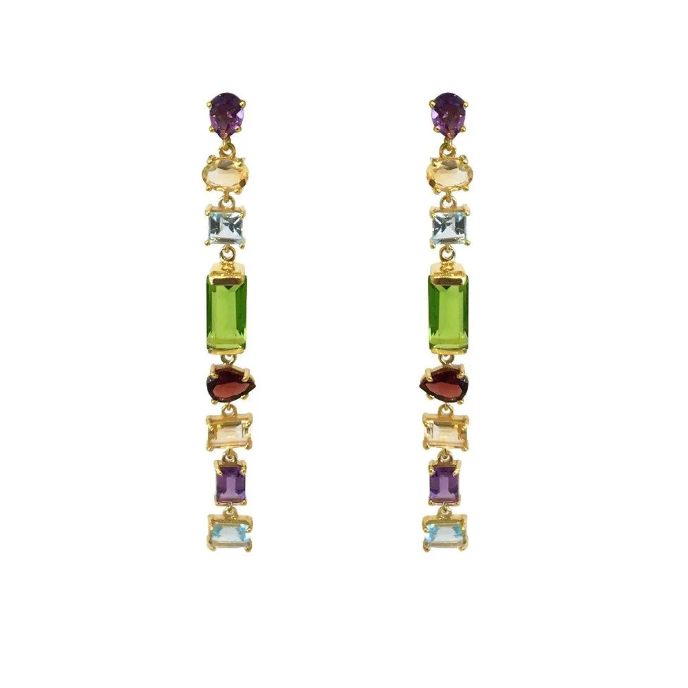 Semi Precious Multi Stone Drop Earrings - green feature