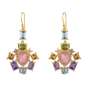 Semi precious pink quartz drop earrings