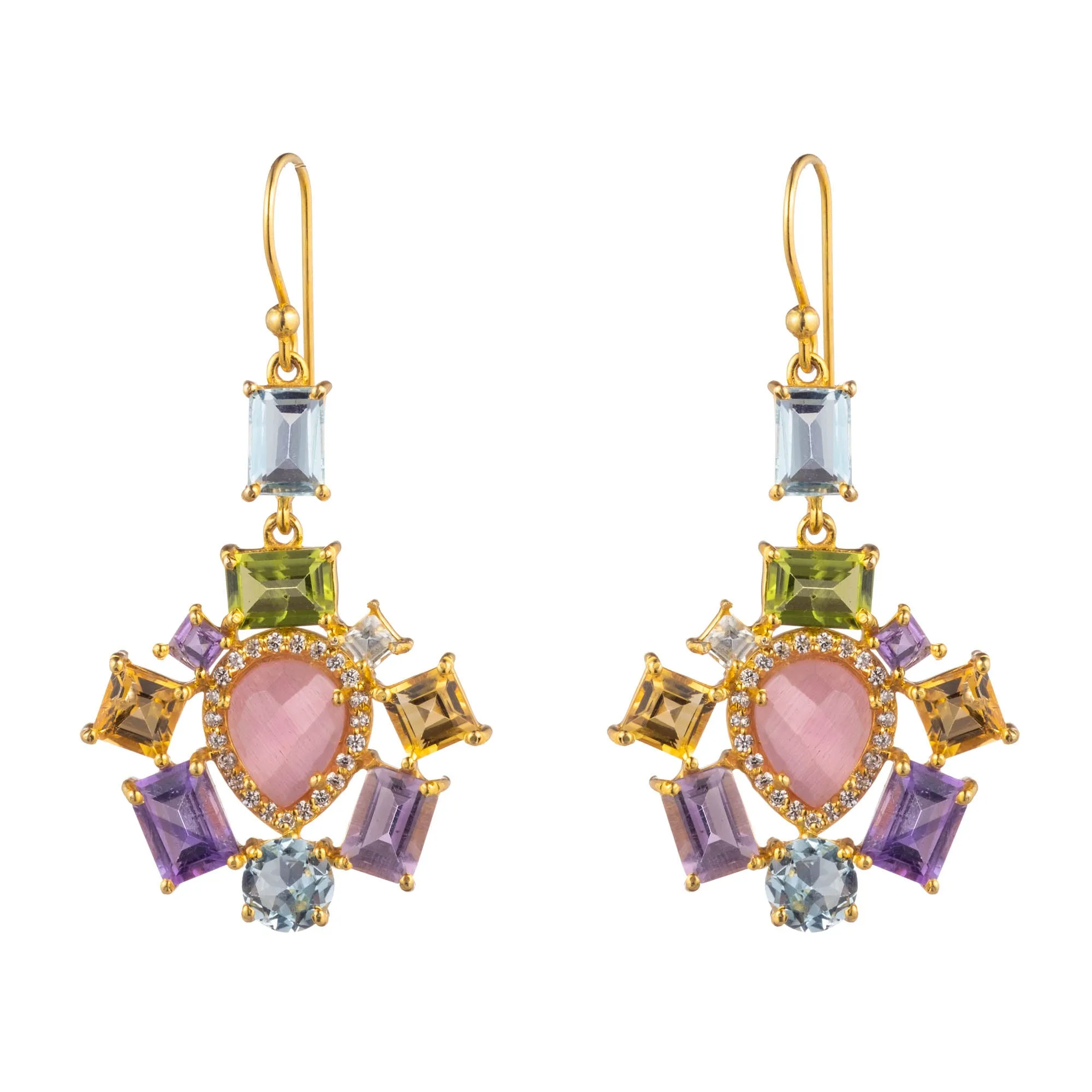 Semi precious pink quartz drop earrings
