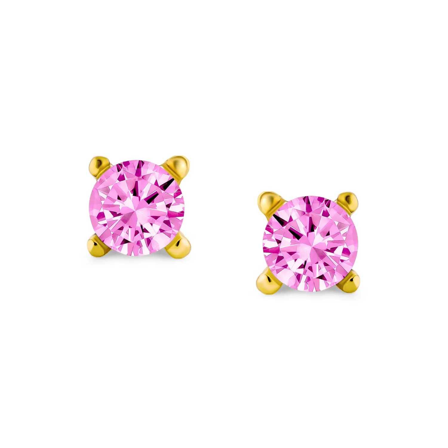 Set of 3 Tiny MultiColor CZ Stud Earrings Gold Plated Sterling Silver Screw Back