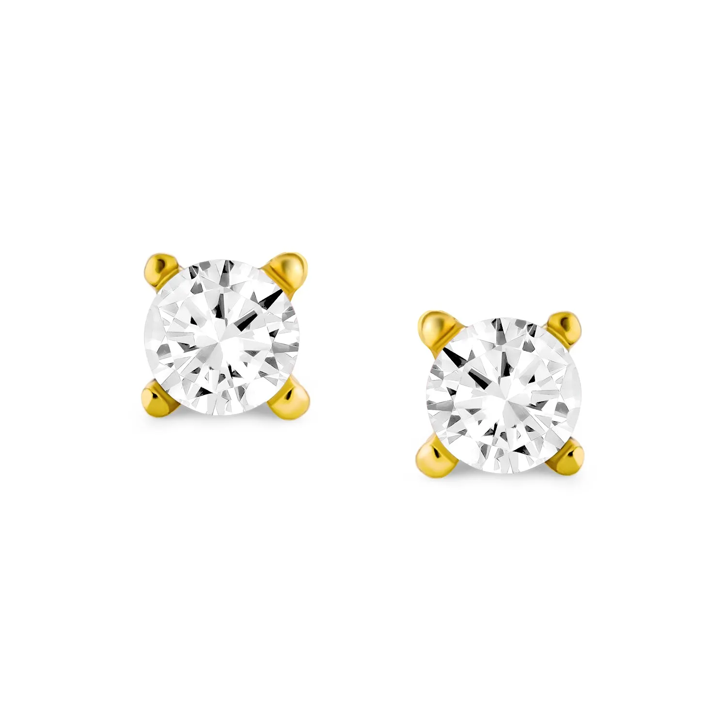 Set of 3 Tiny MultiColor CZ Stud Earrings Gold Plated Sterling Silver Screw Back