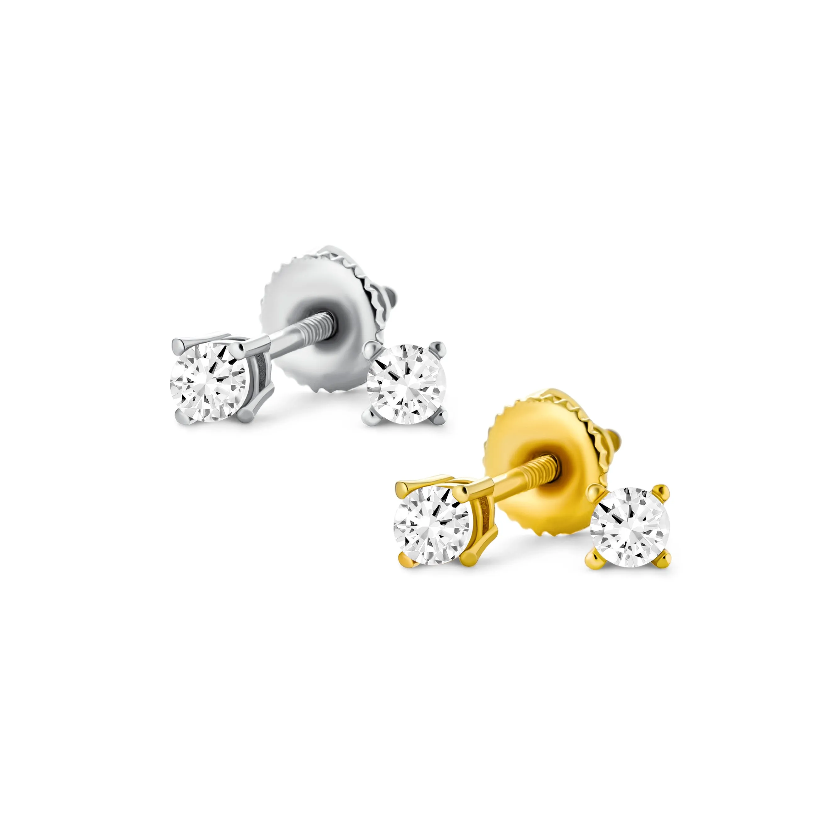 Set of 3 Tiny MultiColor CZ Stud Earrings Gold Plated Sterling Silver Screw Back