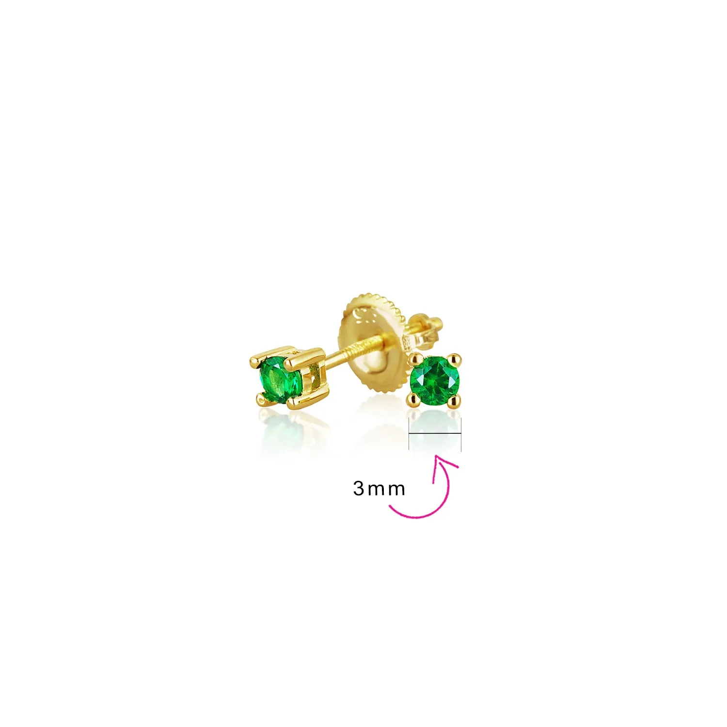Set of 3 Tiny MultiColor CZ Stud Earrings Gold Plated Sterling Silver Screw Back