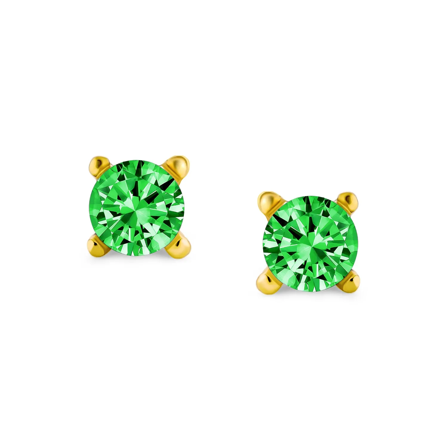 Set of 3 Tiny MultiColor CZ Stud Earrings Gold Plated Sterling Silver Screw Back