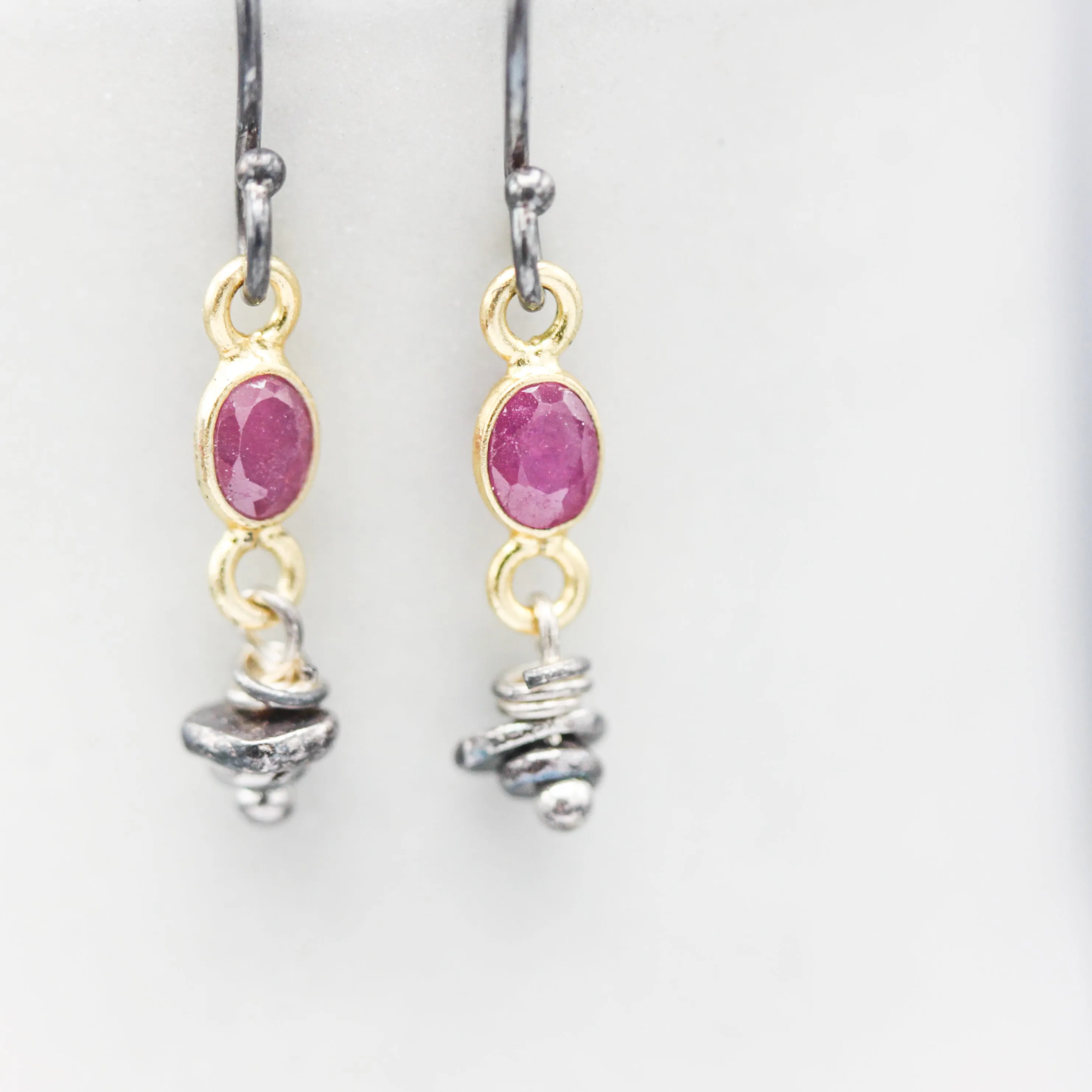 Siamese Ruby Earrings with silver beads and hooks style design
