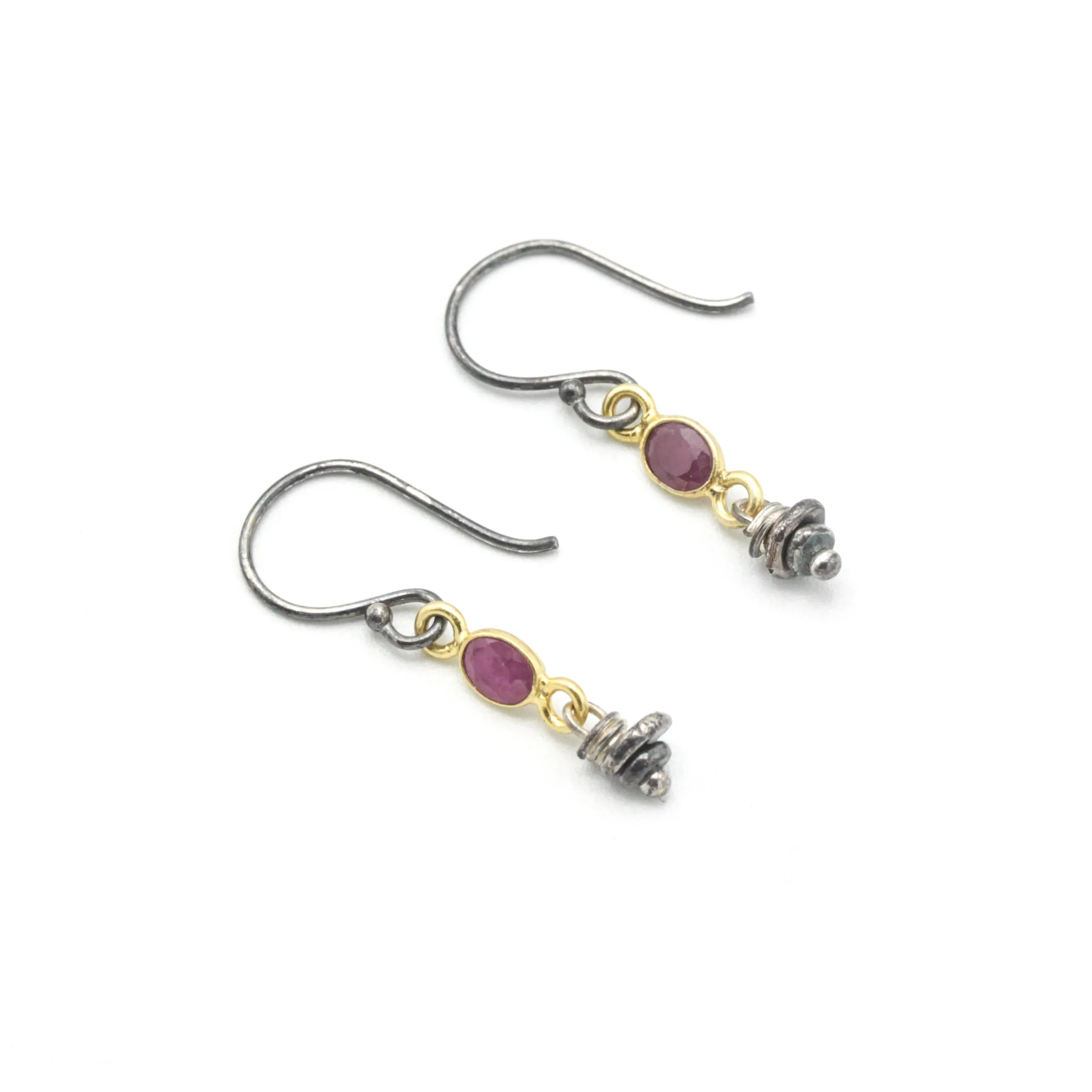 Siamese Ruby Earrings with silver beads and hooks style design