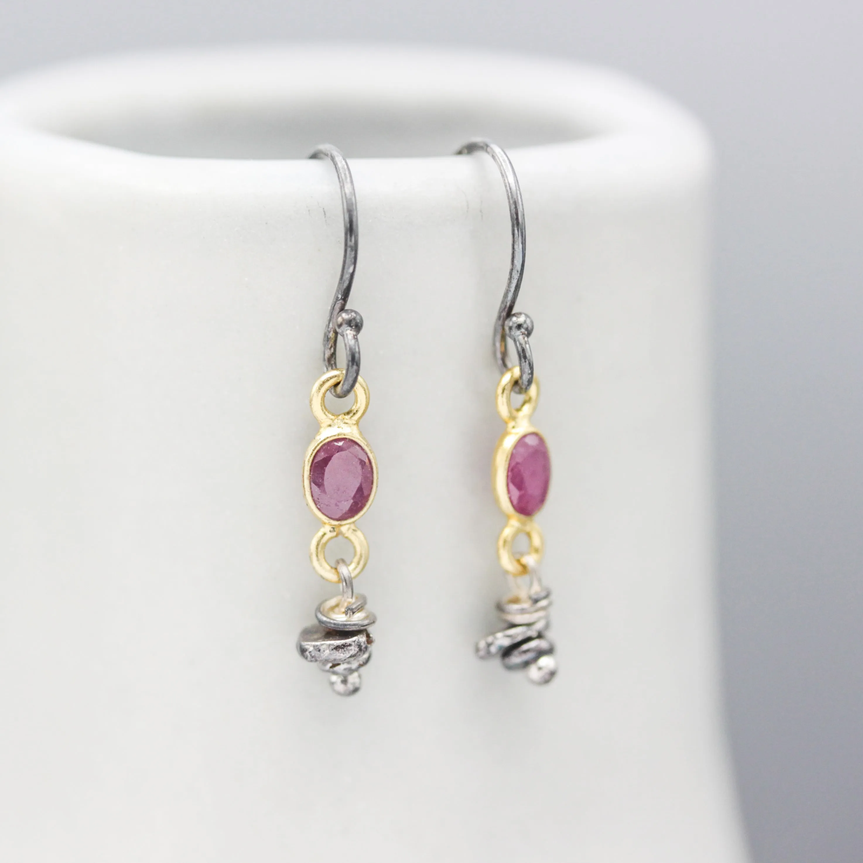 Siamese Ruby Earrings with silver beads and hooks style design
