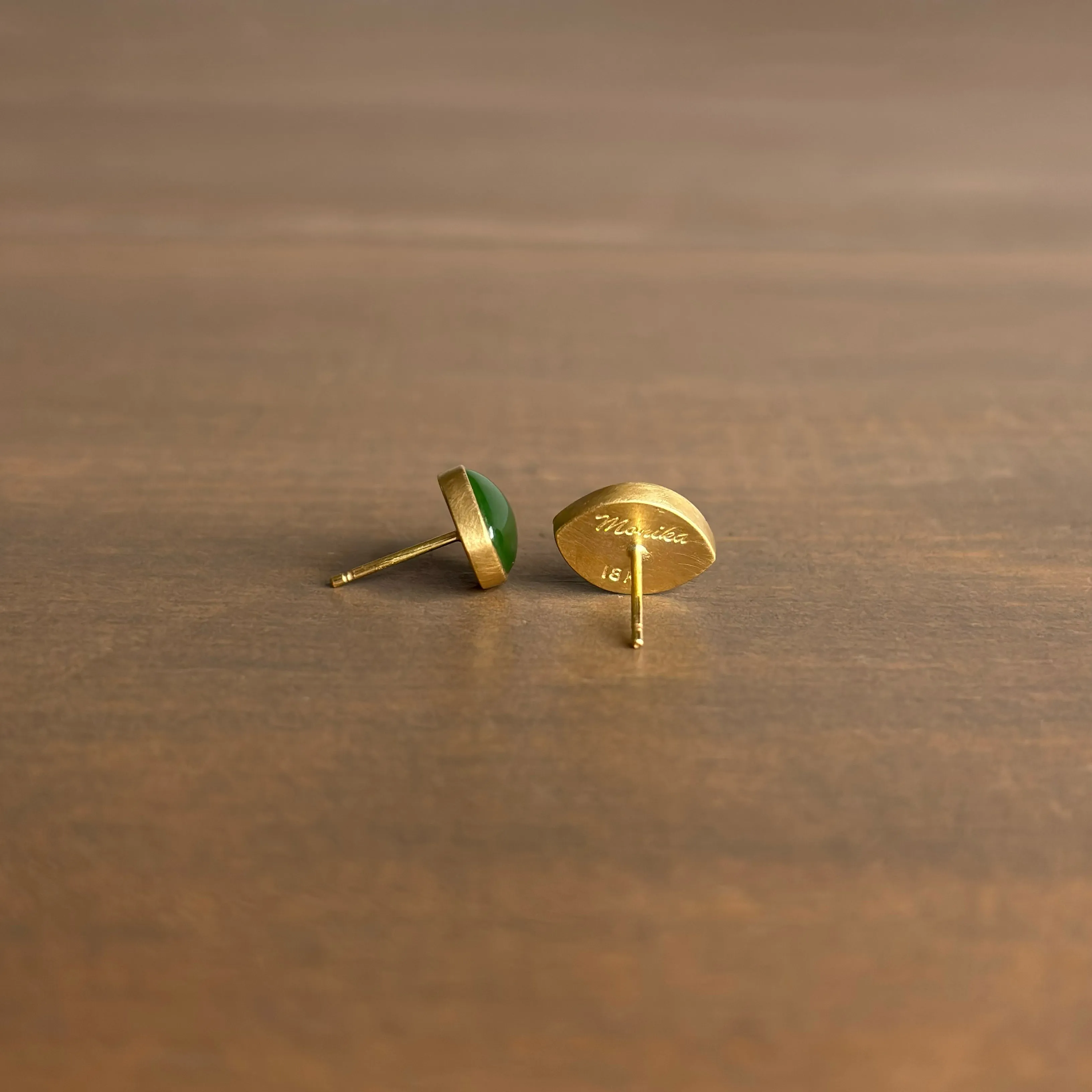 Siberian Jade Leaf Stud Earrings