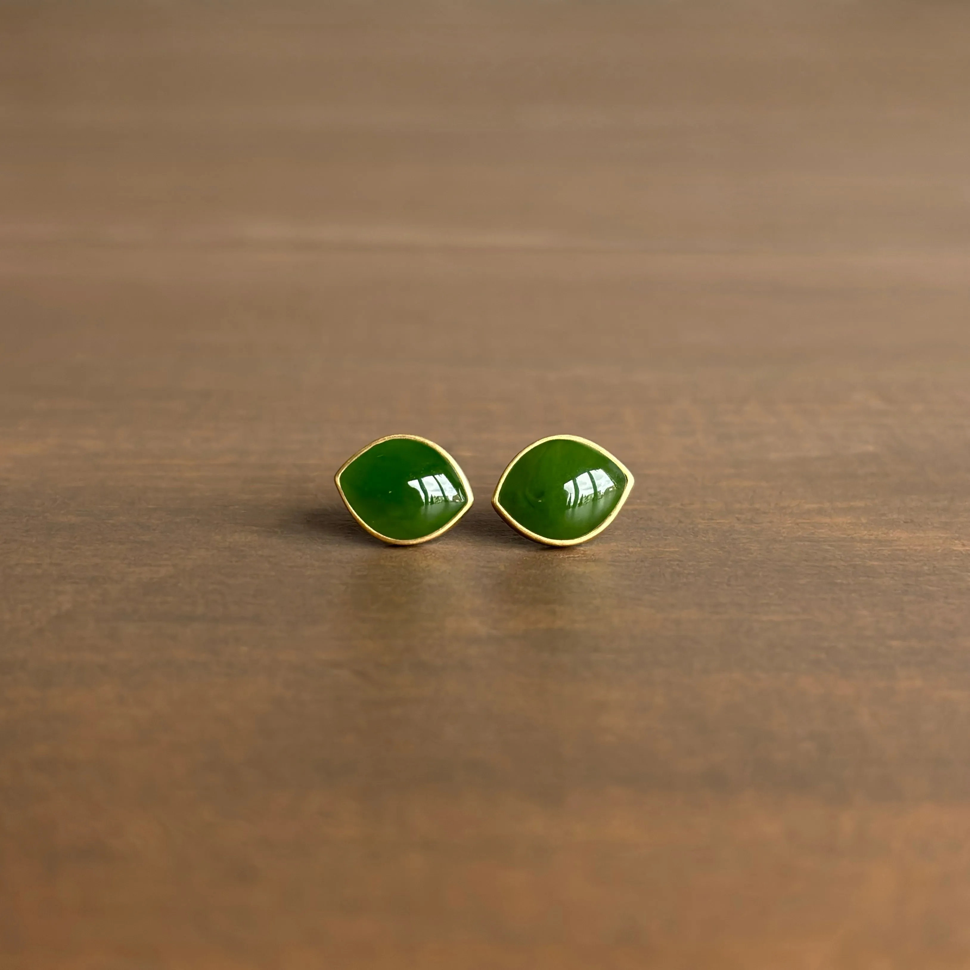 Siberian Jade Leaf Stud Earrings