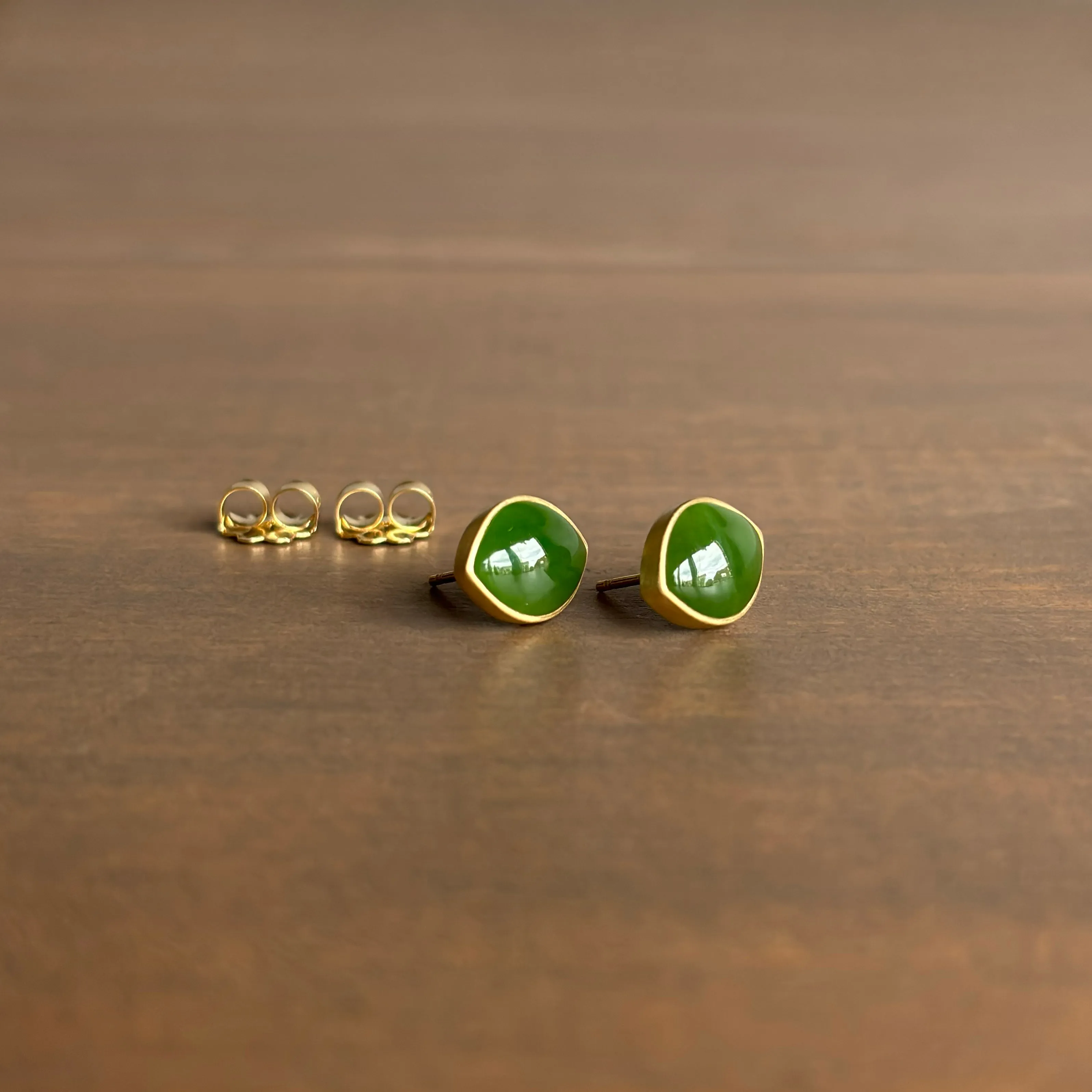 Siberian Jade Leaf Stud Earrings