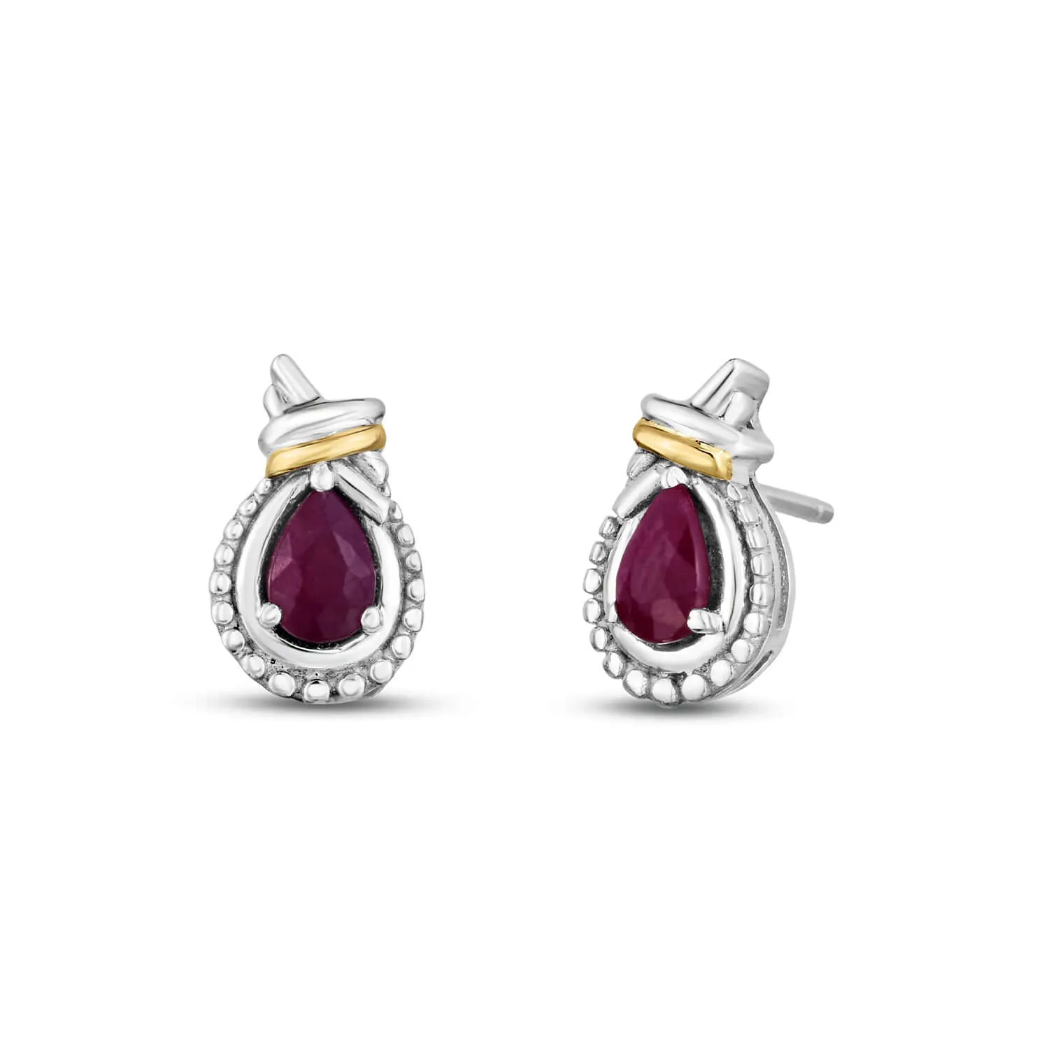 Silver & 18K Gold Prosecco Love Knot Ruby Earring